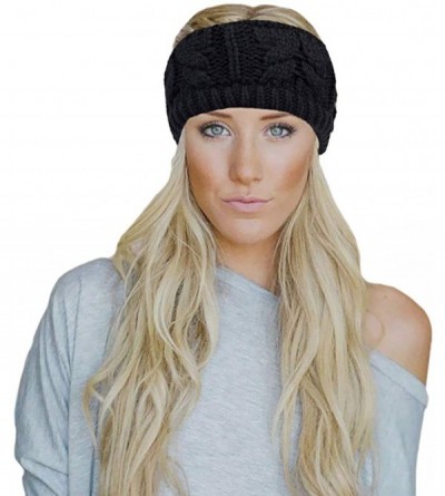 Cold Weather Headbands Womens Ear Warmers Headbands Winter Warm Fuzzy Cable Knit Head Wrap Gifts - Solid Color- Black(1 Pack)...