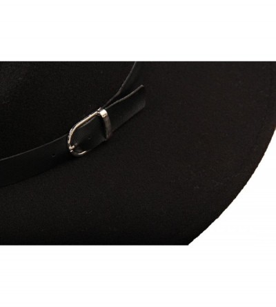 Fedoras Women Wide Brim Vintage Wool Jazz Hat Panama Hat with Belt (Black- One Size) - Black - CH1888DR9HH $13.03