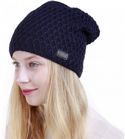 Skullies & Beanies Thick Warm Winter Beanie Hat Soft Stretch Slouchy Skully Knit Cap for Women - B-navy - CP18HQY9E6I $13.11