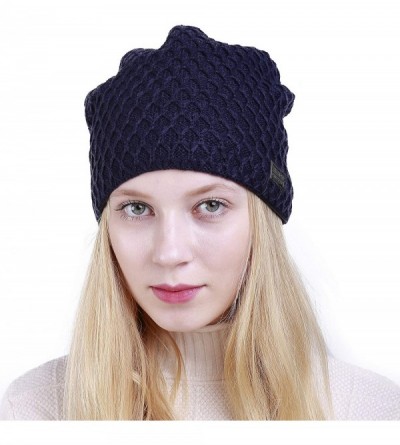 Skullies & Beanies Thick Warm Winter Beanie Hat Soft Stretch Slouchy Skully Knit Cap for Women - B-navy - CP18HQY9E6I $13.11