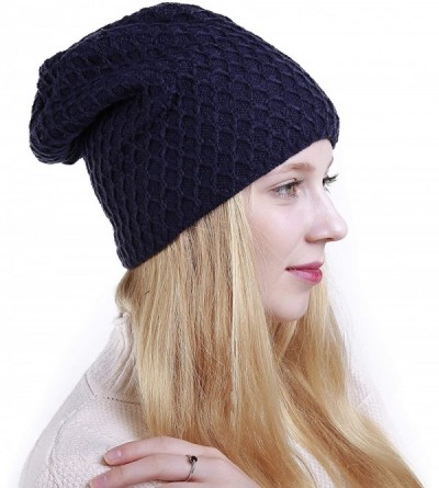 Skullies & Beanies Thick Warm Winter Beanie Hat Soft Stretch Slouchy Skully Knit Cap for Women - B-navy - CP18HQY9E6I $13.11