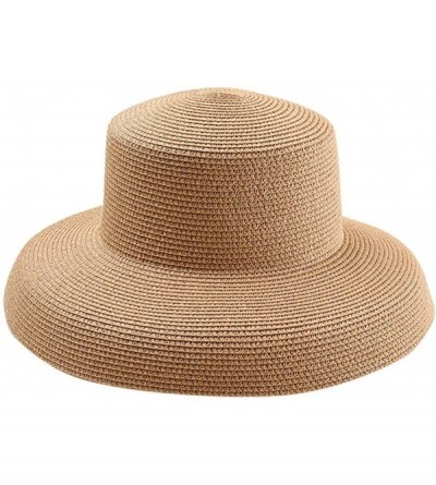 Sun Hats Women Beach Hat Summer Wide Brim Beach Sun Straw Hats Panama Fedora Cap Sun Protection - Khaki - CY18U45OWCL $15.88