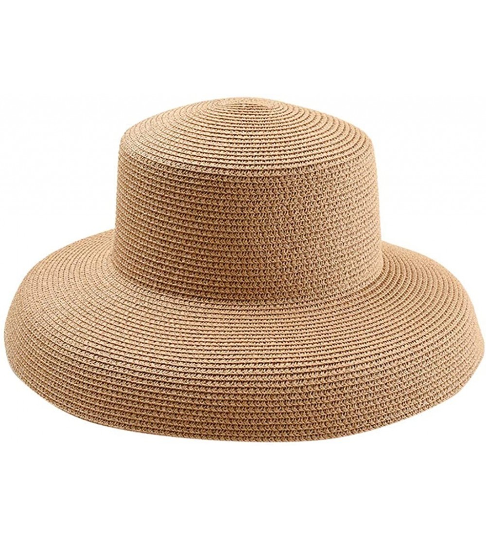 Sun Hats Women Beach Hat Summer Wide Brim Beach Sun Straw Hats Panama Fedora Cap Sun Protection - Khaki - CY18U45OWCL $15.88