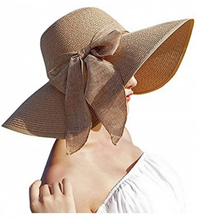Sun Hats Women's Big Bowknot Straw Sun Hat Floppy Foldable Roll up UV 50+ Beach Cap - Khaki - CO18S62K63G $22.69