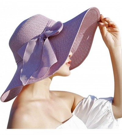 Sun Hats Women's Big Bowknot Straw Sun Hat Floppy Foldable Roll up UV 50+ Beach Cap - Khaki - CO18S62K63G $12.67
