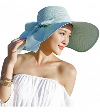 Sun Hats Women's Big Bowknot Straw Sun Hat Floppy Foldable Roll up UV 50+ Beach Cap - Khaki - CO18S62K63G $12.67