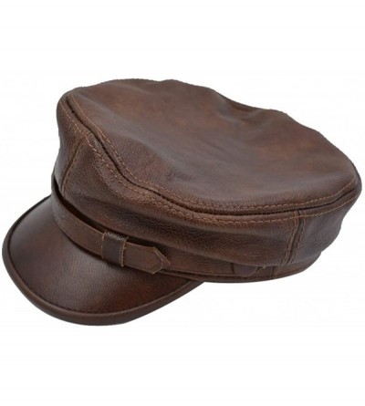 Newsboy Caps Adult Genuine Leather Fiddler Cap Flat Top Maciejówka Breton Style Mariner's Cap - Brown - C518GU0UYTO $18.61