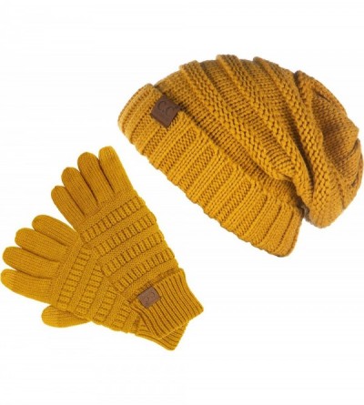 Skullies & Beanies Exclusives Oversized Slouchy Beanie Bundled with Matching Lined Touchscreen Glove - Mustard - C8193EO6K3A ...