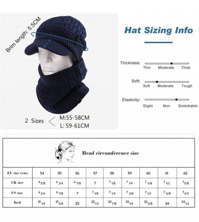 Newsboy Caps Unisex Knit Beanie Visor Cap Winter Hat Fleece Neck Scarf Set Ski Face Mask 55-61cm - 89210-black Set - CQ18LL52...