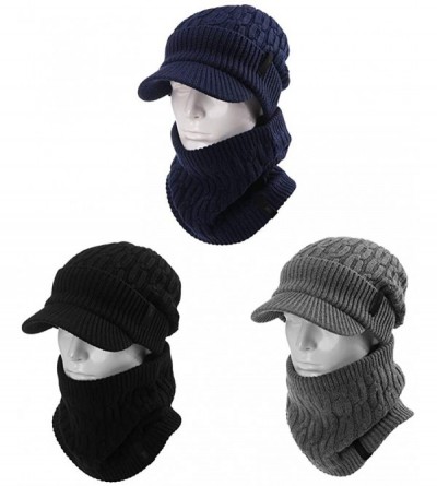 Newsboy Caps Unisex Knit Beanie Visor Cap Winter Hat Fleece Neck Scarf Set Ski Face Mask 55-61cm - 89210-black Set - CQ18LL52...