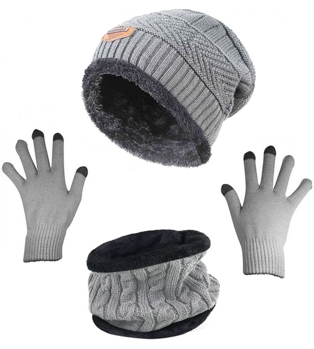 Skullies & Beanies Winter Beanie Hat Scarf Gloves Slouchy Snow Knit Skull Cap Infinity Scarves Touch Screen Mittens for Women...