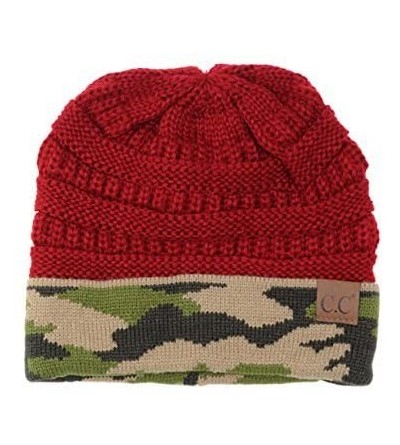 Skullies & Beanies Unisex Warm Soft Stretch Cable Knit Camo Cuff Beanie Cap - Red - C2189ZZKATA $13.06