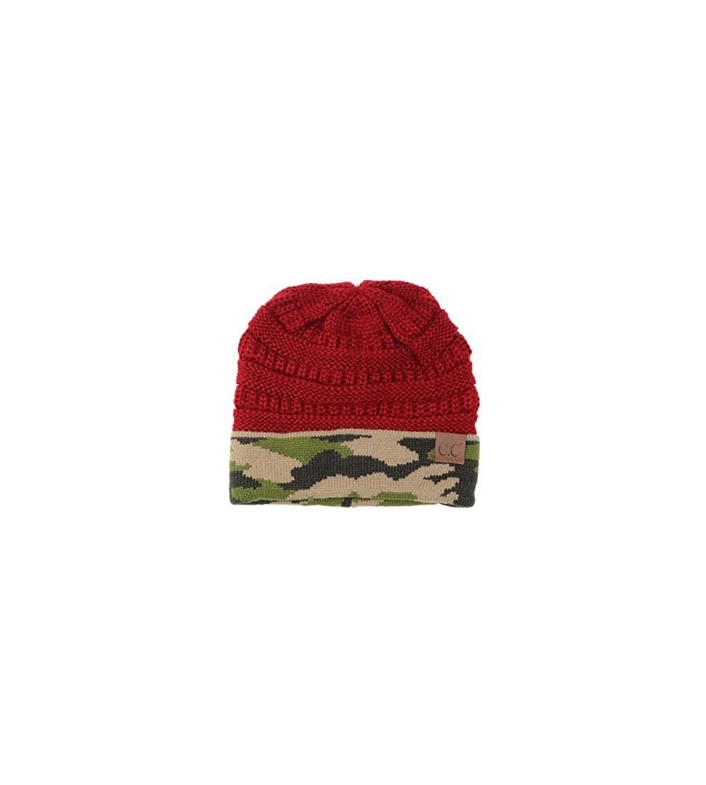 Skullies & Beanies Unisex Warm Soft Stretch Cable Knit Camo Cuff Beanie Cap - Red - C2189ZZKATA $13.06