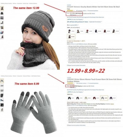 Skullies & Beanies Winter Beanie Hat Scarf Gloves Slouchy Snow Knit Skull Cap Infinity Scarves Touch Screen Mittens for Women...