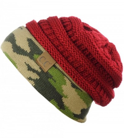 Skullies & Beanies Unisex Warm Soft Stretch Cable Knit Camo Cuff Beanie Cap - Red - C2189ZZKATA $13.06