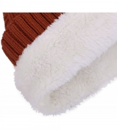 Skullies & Beanies Sherpa Lined Knit Beanie with Faux Fur Pompom - Burnt Orange With Fur Pom - C1182RZ8XRT $11.71