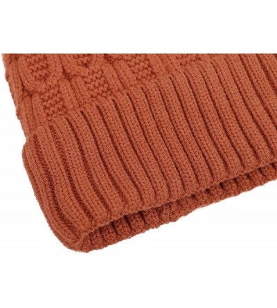 Skullies & Beanies Sherpa Lined Knit Beanie with Faux Fur Pompom - Burnt Orange With Fur Pom - C1182RZ8XRT $11.71
