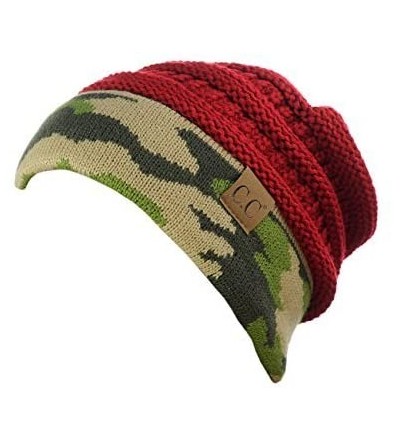 Skullies & Beanies Unisex Warm Soft Stretch Cable Knit Camo Cuff Beanie Cap - Red - C2189ZZKATA $13.06