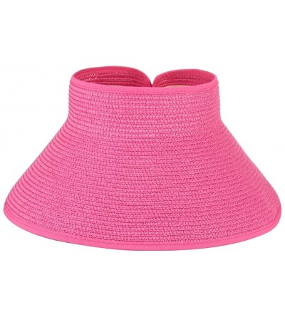 Sun Hats Women Foldable Wide Brim Straw Sun Visor Outdoor UV Proof Roll-up Open Top Hat - Rose - CK18EIQU689 $8.70