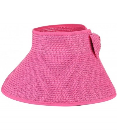 Sun Hats Women Foldable Wide Brim Straw Sun Visor Outdoor UV Proof Roll-up Open Top Hat - Rose - CK18EIQU689 $8.70