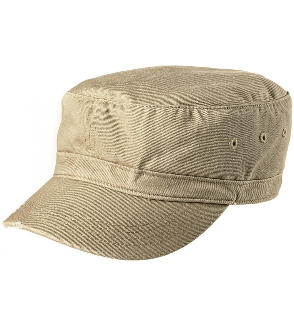 Baseball Caps Military Style Distressed Washed Cotton Cadet Army Caps - Khaki - C711Z33C6KX $17.75