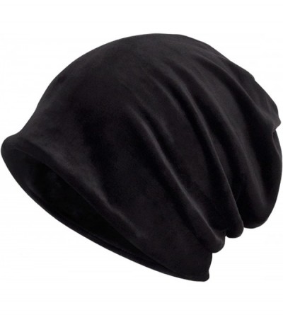 Skullies & Beanies Women's Multifunction Pure Velvet Pattern Hat Skull Cap Scarf - Black - CR188C9ZCT9 $13.86