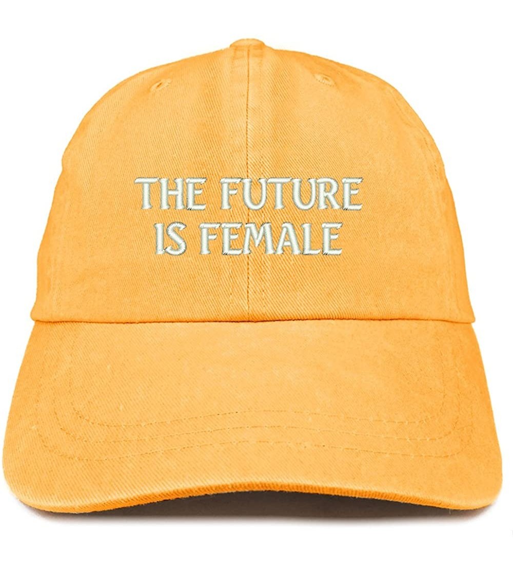 Baseball Caps The Future is Female Embroidered Soft Washed Cotton Adjustable Cap - Mango - C918CUELKDW $13.09