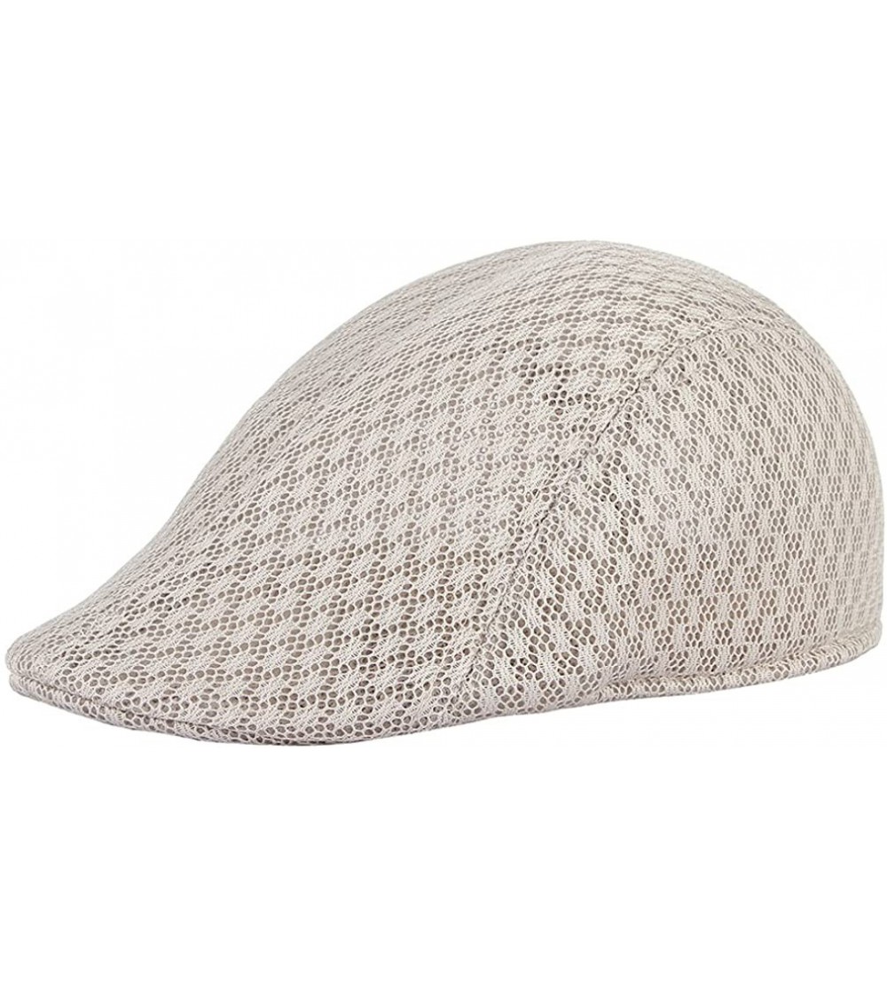 Newsboy Caps Men's Mesh Cotton Summer Ivy Hat Ascot Flat Cap Breathable Gatsby Newsboy Hat Cabbie Beret - Beige - CI18RH2HLHR...