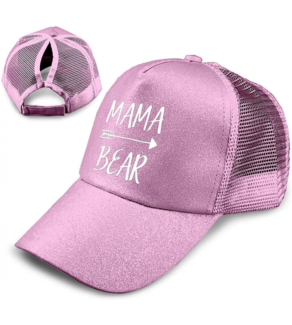 Baseball Caps Mama Bear Trend Glitter Baseball Cap for Women's High Ponytail Messy Bun Trucker Hat - Pink - CQ18HS4WT8N $14.94