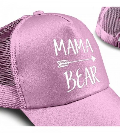 Baseball Caps Mama Bear Trend Glitter Baseball Cap for Women's High Ponytail Messy Bun Trucker Hat - Pink - CQ18HS4WT8N $14.94