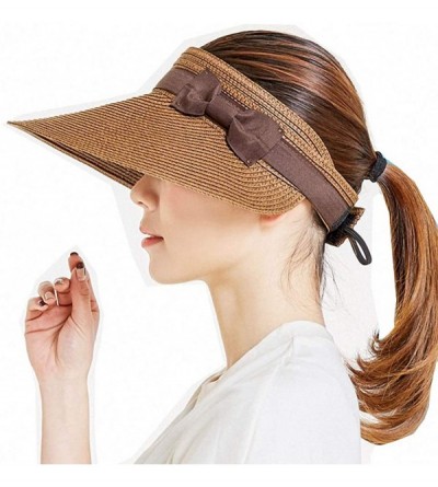 Visors Women's Summer Foldable Straw Sun Visor w/Cute Bowtie UPF 50+ Packable Wide Brim Roll-Up Visor Beach Hat - CA18RTKXLG7...