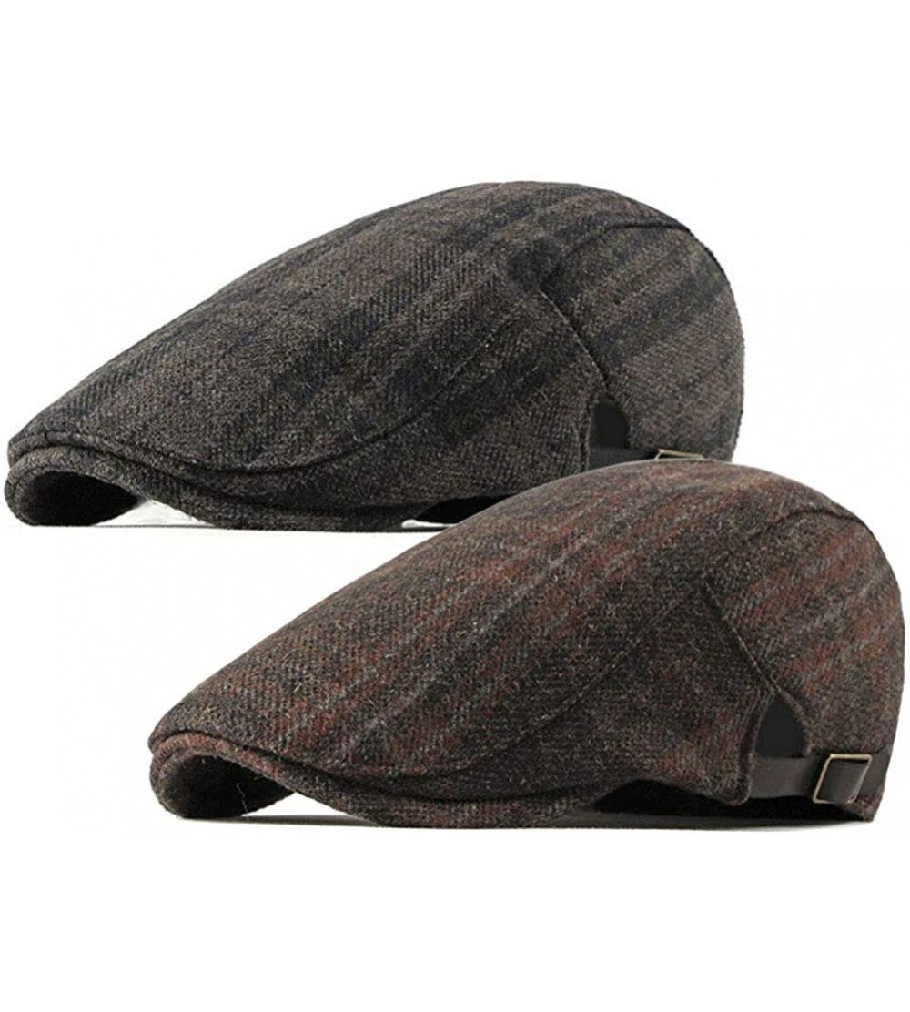 Newsboy Caps 2 Pack Men's Warm Wool Tweed Blend Newsboy Flat Cap Ivy Cabbie Driving Winter Hat - Dark Grey/Orange - CX18I8XA7...