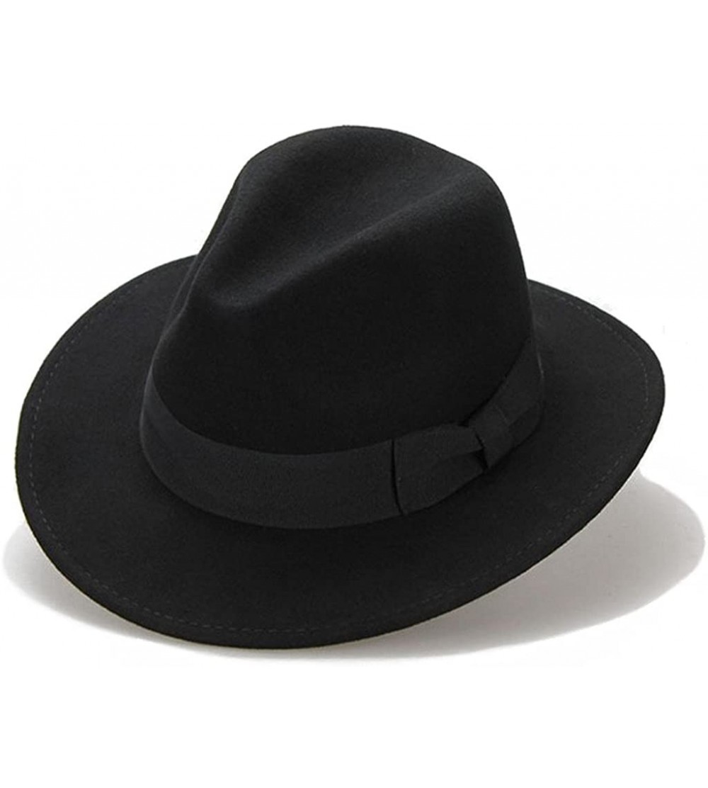 Fedoras Women's 100% Wool Felt Hat Jazz Hat Cowboy Hat with Big Bowknot - Black - CR125MDB8HP $37.30