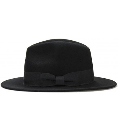 Fedoras Women's 100% Wool Felt Hat Jazz Hat Cowboy Hat with Big Bowknot - Black - CR125MDB8HP $37.30