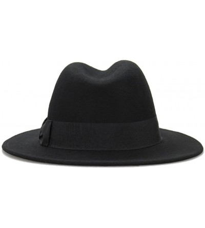 Fedoras Women's 100% Wool Felt Hat Jazz Hat Cowboy Hat with Big Bowknot - Black - CR125MDB8HP $67.61