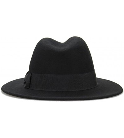 Fedoras Women's 100% Wool Felt Hat Jazz Hat Cowboy Hat with Big Bowknot - Black - CR125MDB8HP $37.30