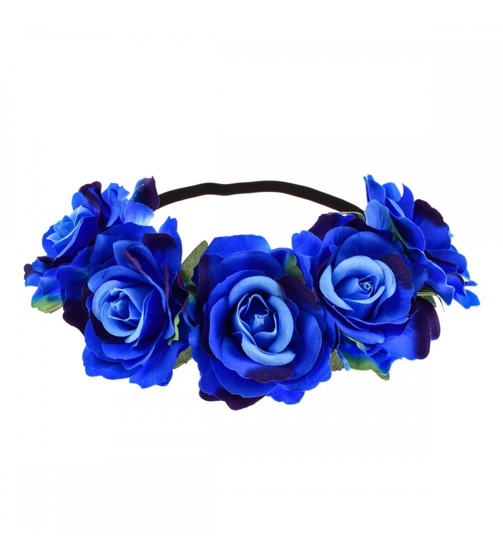 Headbands Rose Floral Crown Garland Flower Headband Headpiece for Wedding Festival (Blue) - Blue - CK18CGDUUNA $8.32