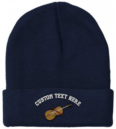 Skullies & Beanies Custom Beanie for Men & Women Cello Music Embroidery Acrylic Skull Cap Hat - Navy - CC18ZS3TMGL $16.97