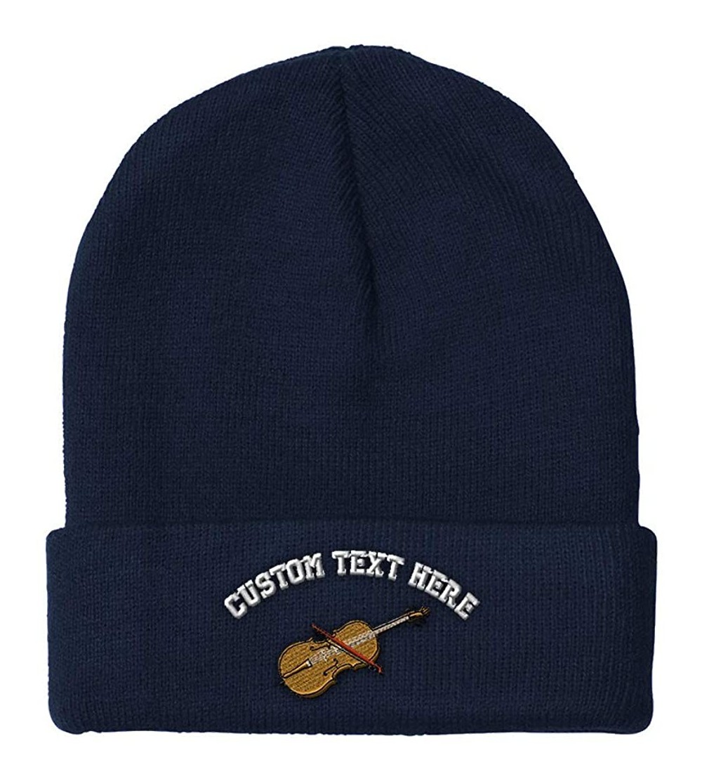 Skullies & Beanies Custom Beanie for Men & Women Cello Music Embroidery Acrylic Skull Cap Hat - Navy - CC18ZS3TMGL $16.97