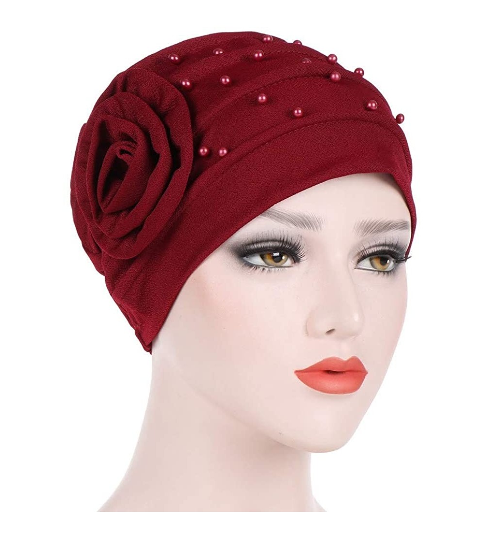 Skullies & Beanies Fashion Women Muslim Stretch Turban Hat Chemo Cap Hair Loss Head Scarf Wrap Hijib Cap Gift - F - CF18RCA6Q...