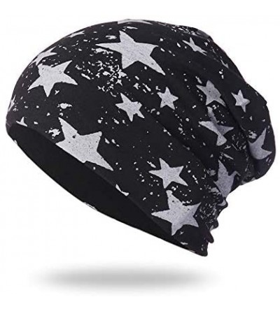 Skullies & Beanies Cold Weather Hats- Full Five-Star Male and Female Five-Pointed Star Knit Hat Pile Cap Ear Protector. - Bla...