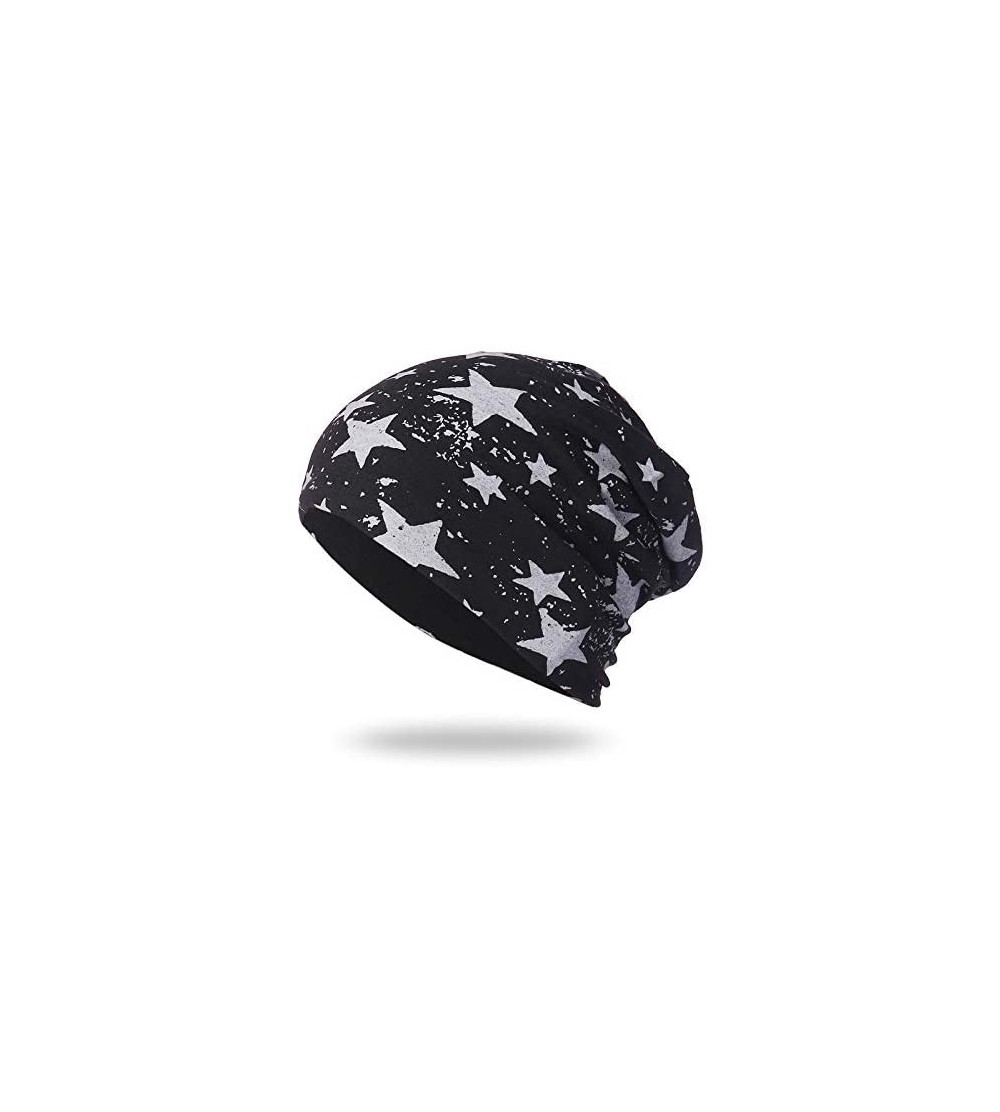 Skullies & Beanies Cold Weather Hats- Full Five-Star Male and Female Five-Pointed Star Knit Hat Pile Cap Ear Protector. - Bla...