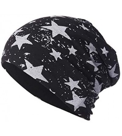 Skullies & Beanies Cold Weather Hats- Full Five-Star Male and Female Five-Pointed Star Knit Hat Pile Cap Ear Protector. - Bla...