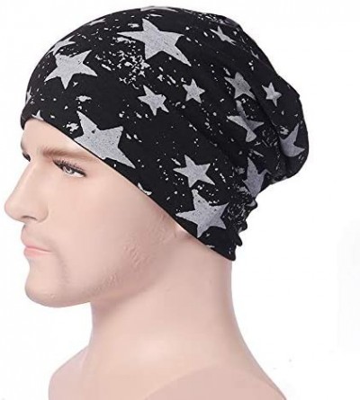 Skullies & Beanies Cold Weather Hats- Full Five-Star Male and Female Five-Pointed Star Knit Hat Pile Cap Ear Protector. - Bla...