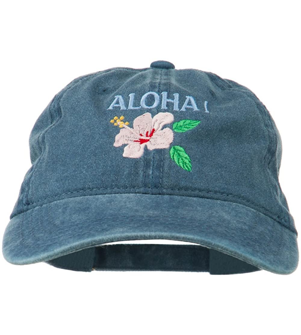 Baseball Caps Hawaii Flower Aloha Embroidered Washed Cap - Blue - CU11RNPI5SV $21.34
