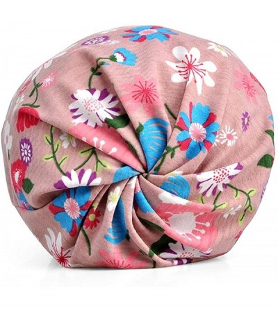 Skullies & Beanies Printed Beanie Chemo Hat Slouchy Cotton Stretch Turban Scarf - Flowers Pink - CQ196TXIHUR $12.50