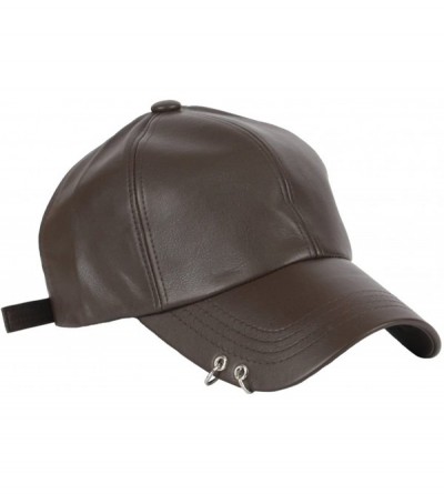 Baseball Caps Punk Silver Ring Piercing Rock Faux Leather Ball Cap Baseball Hat Truckers - Brown - CN12JDCY7UV $44.96
