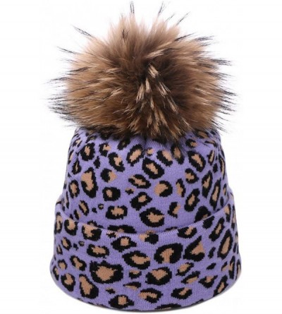 Skullies & Beanies Leopard Print Beanie Hat Scarf Set Winter Double Beanies Hats for Women Elasticity Warm Scarves Pompom Hat...