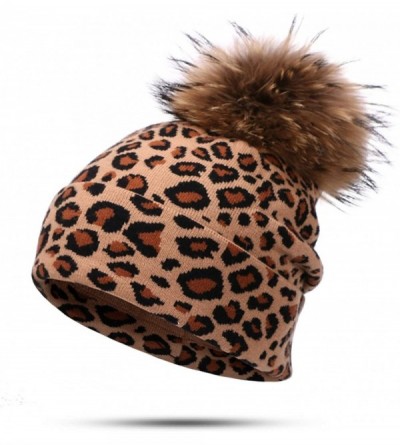 Skullies & Beanies Leopard Print Beanie Hat Scarf Set Winter Double Beanies Hats for Women Elasticity Warm Scarves Pompom Hat...