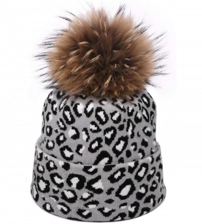 Skullies & Beanies Leopard Print Beanie Hat Scarf Set Winter Double Beanies Hats for Women Elasticity Warm Scarves Pompom Hat...